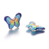 Alloy Enamel Beads, Butterfly, Silver, Colorful, 22x17x5mm, Hole: 1mm(ENAM-G037-01S)