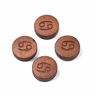 Laser Engraved Wood Beads, Flat Round with 12 Constellations, Dyed, Camel, Cancer, 12x4mm, Hole: 1.6mm(WOOD-S053-53G)