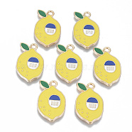 Alloy Enamel Pendants, Cadmium Free & Lead Free, Lemon, Light Gold, Yellow, 22.5x13.5x1mm, Hole: 2mm(X-ENAM-T011-41KC-RS)