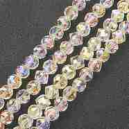 Electroplate Glass Beads Strands, Full Rainbow Plated, Faceted Bicone, Light Yellow, 8x9.5x8.5mm, Hole: 1.5mm, about 72pcs/strand, 26.93''(68.4cm)(GLAA-A001-02B-FR01)