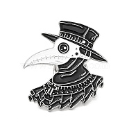 Plague Doctor Enamel Pin, Platinum Alloy Brooch for Clothes Backpack, Black, 31x27.5x1.5mm(X-JEWB-I022-11H-P)