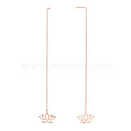 SHEGRACE 925 Sterling Silver Ear Thread, Dangle Earrings, with Cable Chains, Lotus, Rose Gold, 150mm(JE795B)