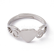 201 Stainless Steel Heart Adjustable Ring for Women, Stainless Steel Color, US Size 6 1/4(16.7mm)(RJEW-K242-01P)