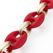 Handmade Spray Painted CCB Plastic & Rubberized Style Acrylic Coffee Bean Chains, Golden, Red, 33x22.5x10.5mm, 23x16x9mm, 39.37 inch(1m)/strand(AJEW-JB00876-01)