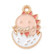 Alloy Enamel Pendants, Light Gold, Cadmium Free & Lead Free, Dinosaur Charm, Pink, 20.5x13x2mm, Hole: 1.8mm(ENAM-A008-18KCG-02)