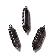 Natural Amethyst Big Pendants, Faceted Bullet Charms, with Antique Silver Tone Brass Chain and Stannum, Lead Free & Cadmium Free, 52~57x17~17.5x13~13.5mm, Hole: 4mm(G-F731-05B)