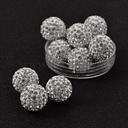 Middle East Rhinestone Beads, Pave Disco Ball Beads, with Polymer Clay, Half Drilled, Round, Crystal, 14mm, Hole: 1mm(RB-D044-14mm-08A)