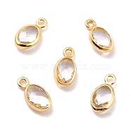 Eco-Friendly Brass with Glass Pendants,  Long-Lasting Plated, Lead Free & Cadmium Free & Nickel Free, Oval, Real 18K Gold Plated, Ghost White, 9x4.5x2mm, Hole: 1.2mm(KK-K268-01D)