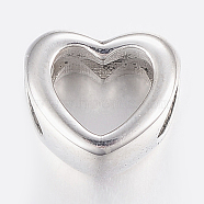 304 Stainless Steel European Beads, Large Hole Beads, Heart with Hollow, Antique Silver, 10x11x8mm, Hole: 5mm(STAS-H446-102AS)