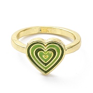 Heart Alloy Enamel Finger Rings, Light Gold, Light Green, 2mm, US Size 7 1/4(17.5mm)(RJEW-Z008-22LG)