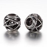 Alloy European Beads, Large Hole, Hallow Round, Antique Silver, 11x10mm, Hole: 5mm(PALLOY-P113-04AS)