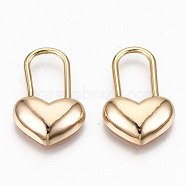 Brass Padlock Pendants, Nickel Free, Heart Lock, Real 18K Gold Plated, 21x13x3.5mm, Hole: 11x5.5mm(X-KK-N231-206-NF)