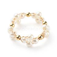 Glass Pearl Beads Finger Rings, with Brass Beads, Ring, White, 7mm, US Size 8(18mm)(RJEW-TA00005)