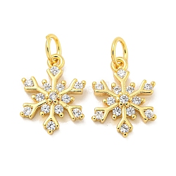 Rack Plating Brass Micro Pave Clear Cubic Zirconia Pendants, Long-Lasting Plated, with Jump Rings, Lead Free & Cadmium Free, Snowflake, For Christmas, Real 18K Gold Plated, 14x10.5x3mm, Hole: 3mm(X-KK-B093-04A-G)