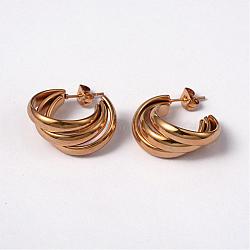 304 Stainless Steel Stud Earrings, Half Hoop Earrings, Hypoallergenic Earrings, Golden, 22x10mm, Pin: 0.8mm(EJEW-L178-03)