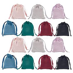 28Pcs 7 Colors Velvet Jewelry Drawstring Bags, with Satin Ribbon, Rectangle, Mixed Color, 10x8x0.3cm, 4pcs/color(TP-DR0001-02A)