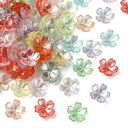 Opaque Acrylic Bead Caps, 5-Petal Flower, Mixed Color, 15x4mm, Hole: 1.5mm, about 100pcs/set.(MACR-CJC0006-11)