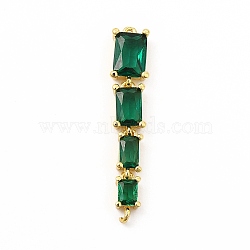 Brass Pave Cubic Zirconia Connector Charms, Cadmium Free & Lead Fre, Four Rectangle Links, Green, 31x6x3.5mm, Hole: 0.9mm(KK-G458-01G-02)