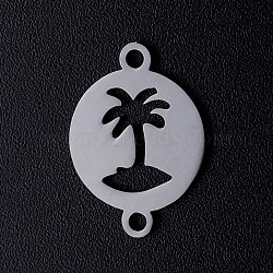 Tarnish Resistant 201 Stainless Steel Links connectors, Flat Round with Coconut Tree, Stainless Steel Color, 16.5x12x1mm, Hole: 1.5mm(STAS-T049-T654-1)