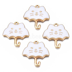 Rack Plating Alloy Enamel Pendants, Cadmium Free & Nickel Free & Lead Free, Umbrella, White, 24x23x3mm, Hole: 1.5mm(ENAM-T011-191E)