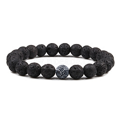 Simple Natural Lava Rock Round Beaded Stretch Bracelets(CD8108-1)