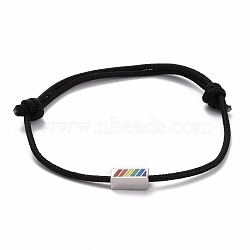 Rainbow Pride Bracelet, Rectangle Beads Adjustable Cord Bracelet for Men Women, Black, Inner Diameter: 1-7/8~3-1/2 inch(4.75~8.8cm)(BJEW-F419-13B)