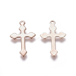 201 Stainless Steel Pendants, Cross, Rose Gold, 18x11x0.5mm, Hole: 1.2mm(STAS-E484-09RG)