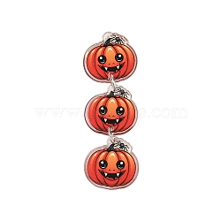 Halloween Theme Opaque Printed Acrylic Pendants, with Iron Jewelry, Pumpkin, Orange, 69x22.5x1.8mm, Hole: 2.2mm(SACR-S034-10A)