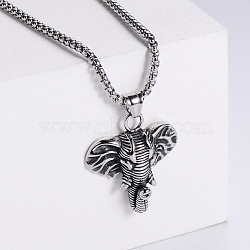 Vintage Stainless Steel Indian Elephant Pendant Necklaces for Men, Stainless Steel Color(FC1204-1)