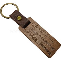 Walnut Wood Keychain, Key Chain Tags, Wood Photo Keychains for DIY Gift, with Alloy Key Ring, Word, 110~115x25~27mm(KEYC-WH0044-007)