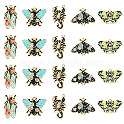 20Pcs 5 Styles Insect Series Alloy Enamel Pendants, Light Gold, Scorpion/Cicada/Butterfly/Beetle/Bees, Black, 22~31x18~30x1.5mm, Hole: 1.8mm, 4pcs/style(ENAM-CJ0005-40)