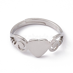 Non-Tarnish 201 Stainless Steel Heart Adjustable Ring for Women, Stainless Steel Color, US Size 6 1/4(16.7mm)(RJEW-K242-01P)