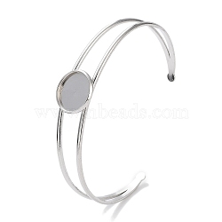 Non-Tarnish 304 Stainless Steel Bracelets Setting Making, Flat Round, Stainless Steel Color, Tray: 14mm, Inner Diameter: 2-1/2 inch(6.4cm)(BJEW-B090-03A-P)