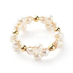 Glass Pearl Beads Finger Rings, with Brass Beads, Ring, White, 7mm, US Size 8(18mm)(RJEW-TA00005)