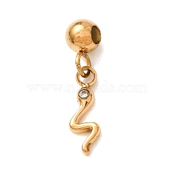 304 Stainless Steel Micro Pave Clear Cubic Zirconia Pendants, with Silicone inside, Snake Charms, Golden, 16mm, Hole: 0.6mm(CU-CBAB6EC-10G-03)