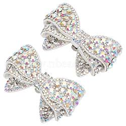 US 2Pcs Bowknot Rhinestone Iron Shoe Decorations, with PU Leather, Detachable Shoe Buckle Clips, Crystal AB, 47x80x16mm(AJEW-MA0001-03)