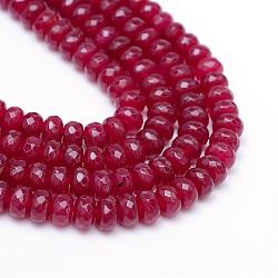 Natural White Jade Bead Strands, Dyed, Faceted, Rondelle, FireBrick, 4~5x3mm, Hole: 0.5mm, about 115~120pcs/strand, 13.39~13.98 inch(34~35.5cm)(G-R343-2x4-07)