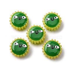 Fuuny Baking Paint Glass Enamel Beads, Hand Painted Beads, Sunflower with Flat Round, Green, 15.5x7.5mm, Hole: 1.2mm(LAMP-Q045-01J)