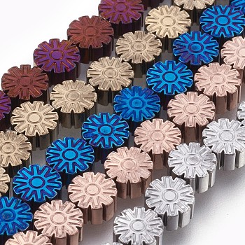 Electroplated Non-magnetic Synthetic Hematite Bead Strand, Flower, Mixed Color, 6.5x3mm, Hole: 1mm, about 61pcs/strand, 15.7 inch(40cm)
