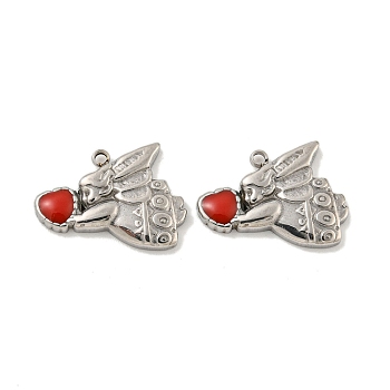 304 Stainless Steel Enamel Charms, Angel with Heart Charm, Stainless Steel Color, 11.5x14.5x2mm, Hole: 1.2mm