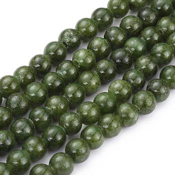 Natural Yellow Jade Beads Strands, Dyed, Round, Olive Drab, 8mm, Hole: 1mm, about 50pcs/strand, 15.75 inch