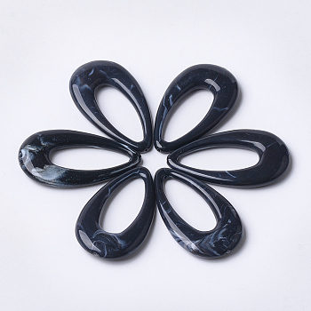 Acrylic Pendants, Imitation Gemstone Style, teardrop, Black, 44.5x25.5x6mm, Hole: 1.4mm, about 185pcs/500g