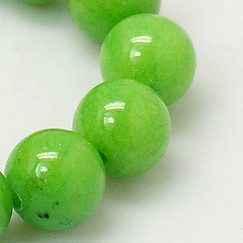 Natural Mashan Jade Round Beads Strands, Dyed, Light Green, 12mm, Hole: 1mm, about 34pcs/strand, 15.7 inch