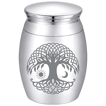 Alloy Cremation Urn, with Disposable Flatware Spoons, Silver Polishing Cloth & Velvet Packing Pouches, Tree of Life, 40.5x30mm