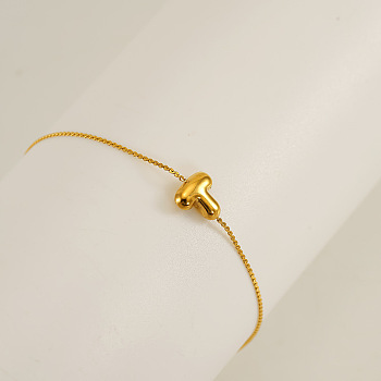 304 Stainless Steel Serpentine Chain Bracelets, Chunk Letter Link Bracelets for Women, Real 18K Gold Plated, Letter T, 6.50 inch(16.5cm), letter: 7~8.5x6~10.5mm