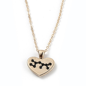 Golden Plated Heart with Constellation/Zodiac Sign Alloy Enamel Pendant Necklaces, Black, Sagittarius, 17.2~17.63 inch(43.7~44.8cm)