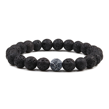 Simple Natural Lava Rock Round Beaded Stretch Bracelets