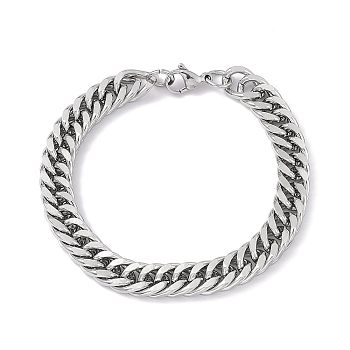 201 Stainless Steel Curb Chain Bracelet with 304 Stainless Steel Clasps for Men Women, Stainless Steel Color, 8-1/8 inch(20.5cm), Link: 13x9x2mm