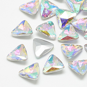 Pointed Back Glass Rhinestone Cabochons, Back Plated, Faceted, Triangle, Crystal AB, 13x14x4.5mm