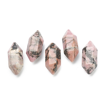 Faceted No Hole Natural Rhodonite Beads, Healing Stones, Reiki Energy Balancing Meditation Therapy Wand, Double Terminated Point, for Wire Wrapped Pendants Making, 19~22x7~8mm